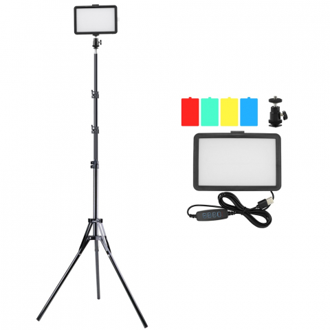 Echipamente vlogging - Mini panou Bi Color 160 LED, trepied reglabil 200 cm, filet 1/4, 4 filtre de culoare, alimentare USB, 2 filete universale 1/4 si adaptor patina cu filet 1/4 inclus