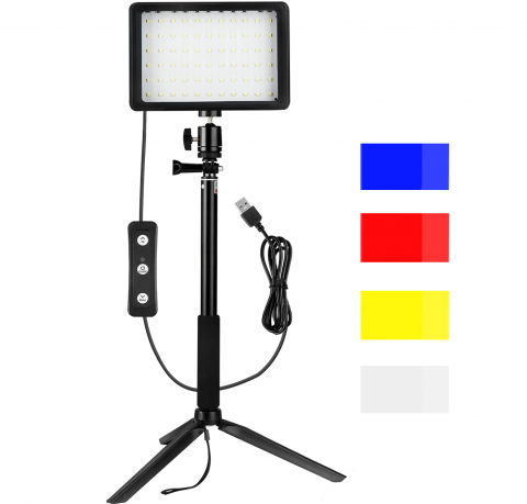 Echipamente vlogging - Mini panou LED Neewer, lumina ajustabila din filtre, cap bila 360 grade inclus, trepied-stativ reglabil 116 cm, 4 filtre de culoare multicolore