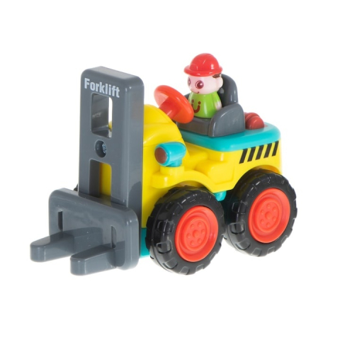 Mini stivuitor pentru copii, galben cu gri antracit, 7 x 5.4 x 4 cm, vehicul de constructie, jucarie cu furci mobile, roti functionale, ambalaj PVC [5]
