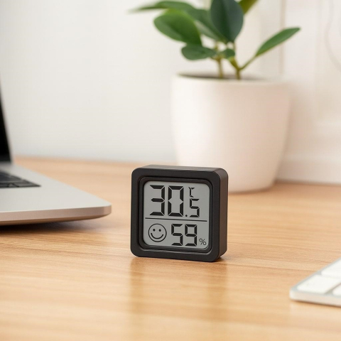 Mini termometru si higrometru, afisaj LCD, interior, 4.5 × 4.5 × 1 cm, negru [1]