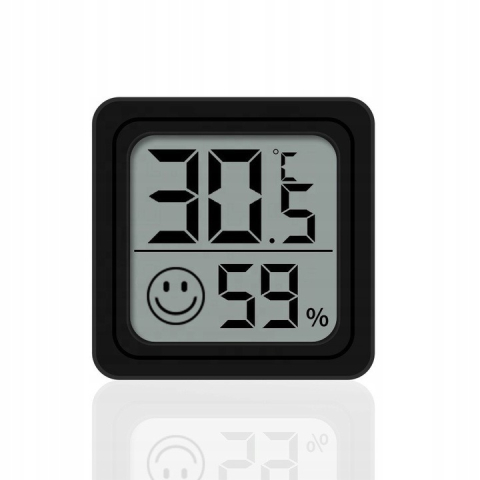 ELECTRONICE - Mini termometru si higrometru, afisaj LCD, interior, 4.5 × 4.5 × 1 cm, negru