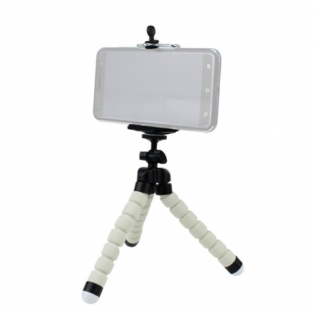 Mini trepied flexibil,filet universal 1/4,cu suport de telefon - Alb [2]