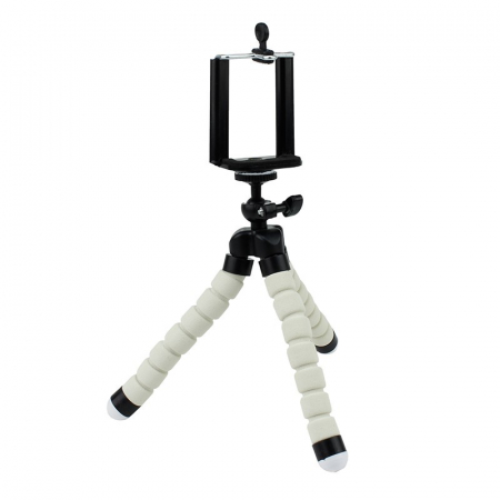 Mini trepiezi - Mini trepied flexibil,filet universal 1/4,cu suport de telefon - Alb