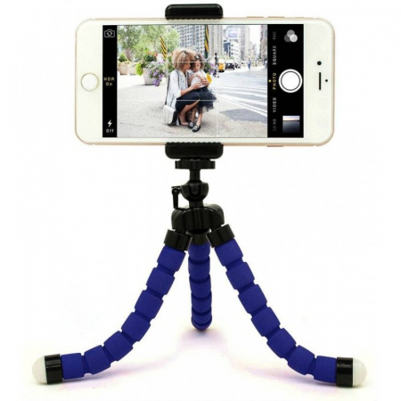 Mini trepied flexibil,filet universal 1/4,cu suport de telefon - Albastru​​​​​​​ [1]