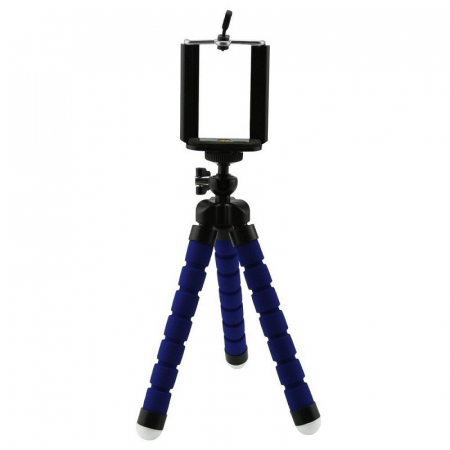 Mini trepiezi - Mini trepied flexibil,filet universal 1/4,cu suport de telefon - Albastru​​​​​​​