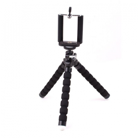 Mini trepiezi - Mini trepied flexibil,filet universal 1/4 cu suport pentru telefon - Negru