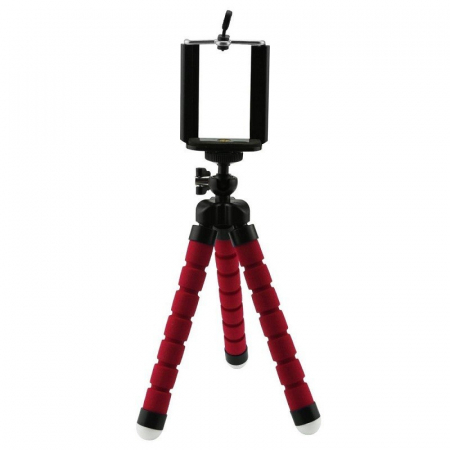 Mini trepiezi - Mini trepied flexibil,filet universal 1/4,cu suport de telefon - Rosu