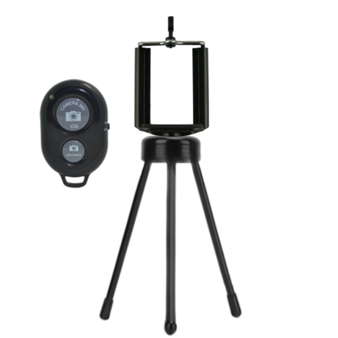 ECHIPAMENTE FOTO - Mini trepied metalic pentru telefon cu brat flexibil si telecomanda Bluetooth universala, suport smartphone cu prindere prin arc, montura 1/4 inch, 13.5 cm