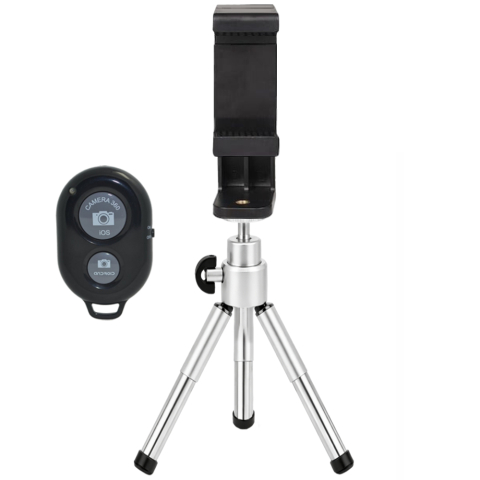 ECHIPAMENTE FOTO - Mini trepied pentru telefon cu cap de bila rotativ, suport smartphone reglabil 5–8 cm, montura 1/4 inch, aluminiu si ABS, inaltime 12–18 cm, telecomanda bluetooth