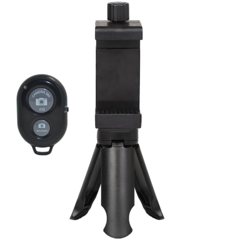 ECHIPAMENTE FOTO - Mini trepied portabil 8.5 cm cu suport telefon extensibil 5.5–10 cm, telecomanda wireless, montura standard 1/4 inch, ABS negru antialunecare