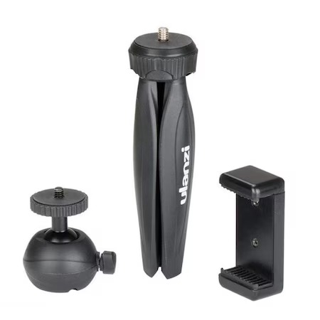 Mini trepiezi - Mini trepied Ulanzi, universal filet 1/4,cap rotativ 360 grade cu suport pentru telefon - Negru