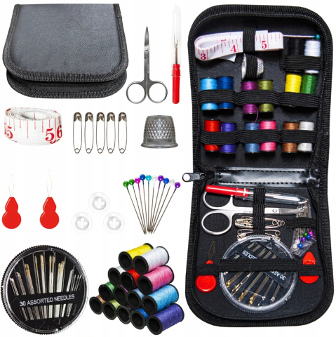 Mini trusa cusut profesionala 70 piese, kit complet reparatii textile cu fermoar, accesorii croitorie, portabila 12.5x12x3.5 cm [1]