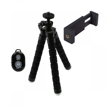 Mini trepiezi - Mini trepied flexibil cu telecomanda bluetooth pentru telefon + suport telefon cu 2 filete 1/4