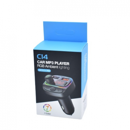 Gadgeturi auto - Modulator auto C14, 12-24V , FM cu bluetooth, 2 iesiri USB, 1x type C - Negru
