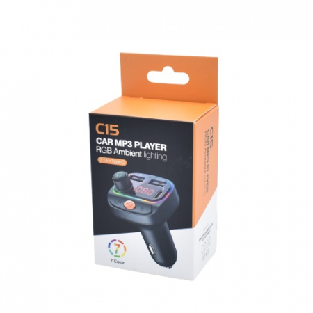 Gadgeturi auto - Modulator auto C15, 12-24V , FM cu bluetooth, 2 iesiri USB, 1x Type C - Negru