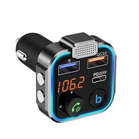Gadgeturi auto - Modulator FM Bluetooth auto universal, diverse functii, Q.C. 3.0, incarcare 20W - Negru