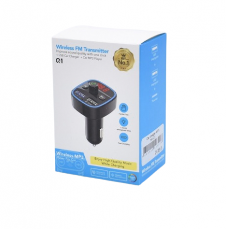 Gadgeturi auto - Modulator auto Q1, 12-24V , FM cu bluetooth, 2 iesiri USB - Negru