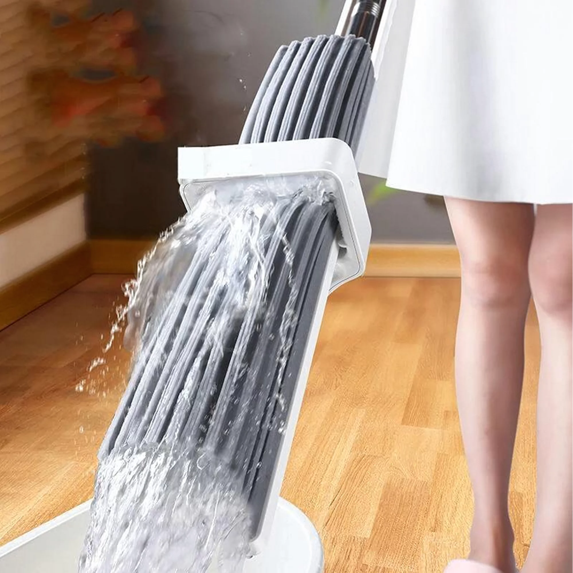 Mop cu burete PVA alb, 135 cm, cap 32 cm, mecanism de stoarcere integrat [4]