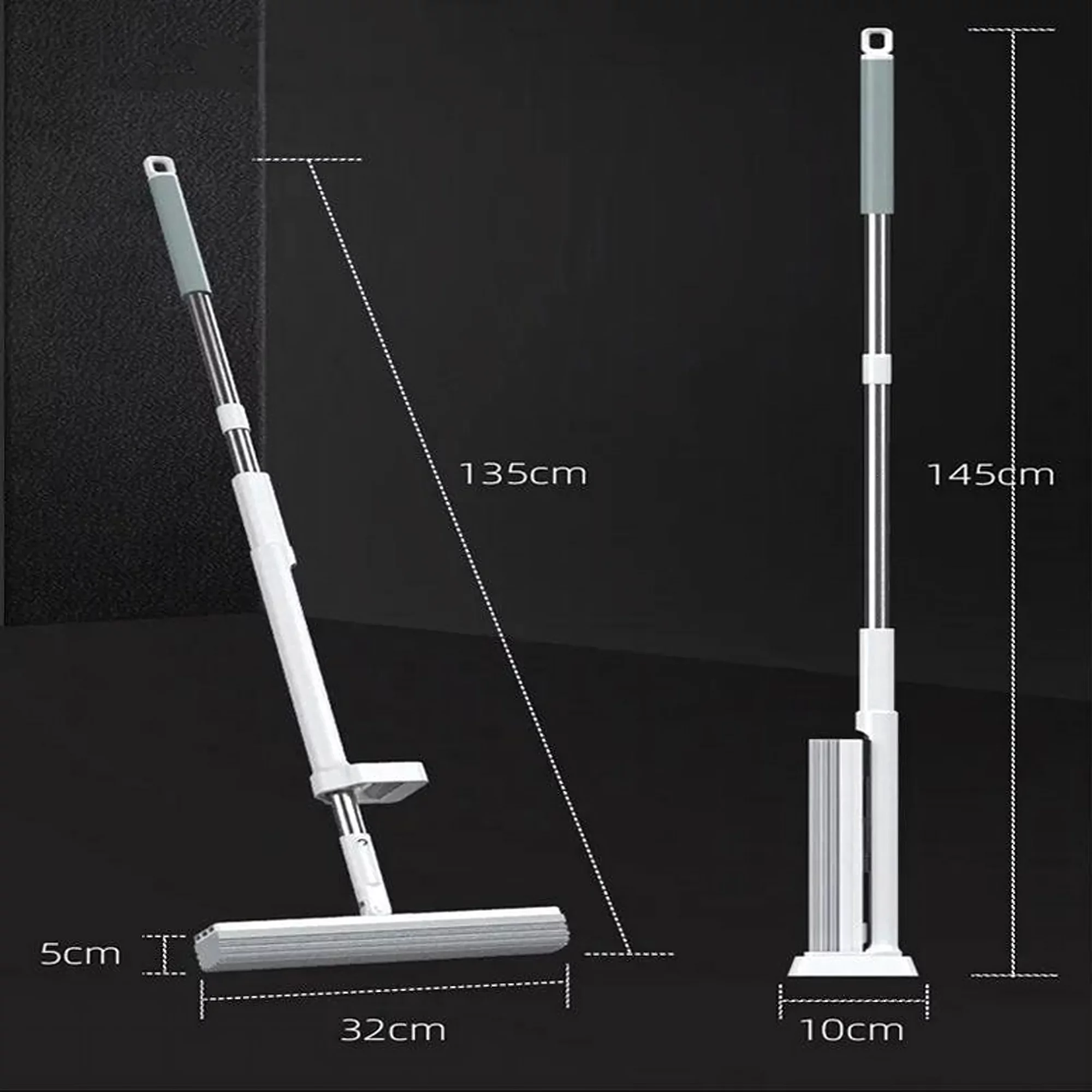Mop cu burete PVA alb, 135 cm, cap 32 cm, mecanism de stoarcere integrat [7]