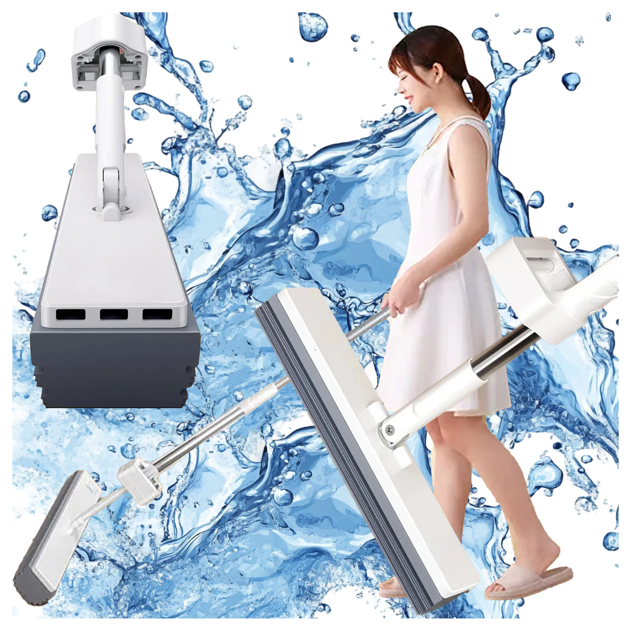 CASA & GRADINA - Mop cu burete PVA alb, 135 cm, cap 32 cm, mecanism de stoarcere integrat