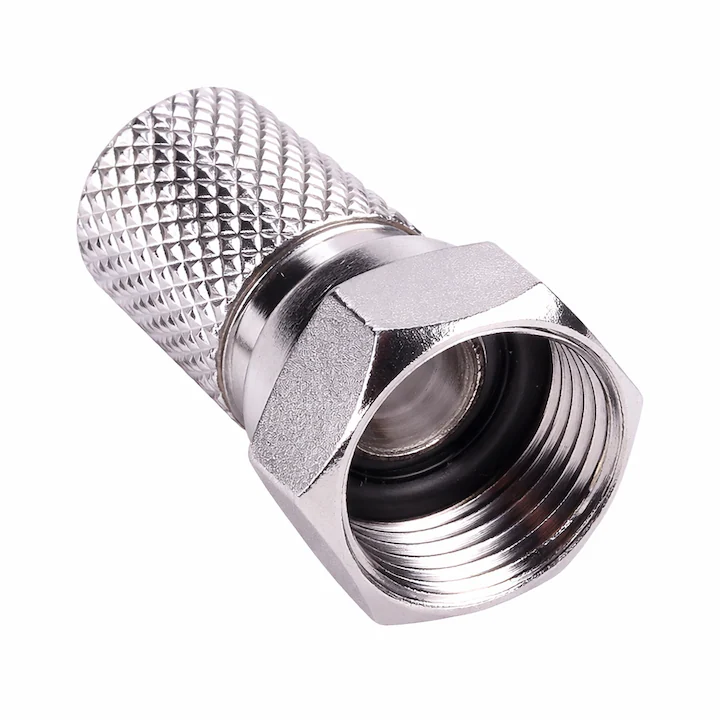 Instrumente LAN - Mufa F RG6 6.6 mm cu garnitura de etansare, conector coaxial metalic pentru cablu TV, SAT si CCTV, montaj sigur