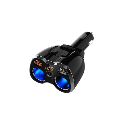Modulatoare FM - Multiplicator bricheta auto 120W, cu 2 iesiri 2,4 si QC 3.0, 2x USB,1x type C - Negru