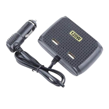 Alte gadgeturi auto - Multiplicator bricheta auto 120W, 3 iesiri, 2 USB - Negru