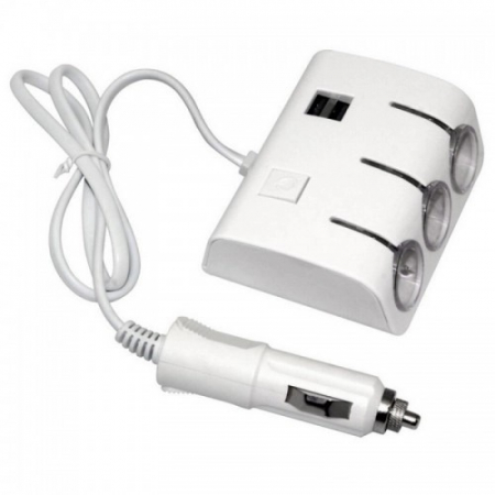 Accesorii auto telefoane - Multiplicator 60W bricheta auto 12V-24V, 3 iesiri si 2 USB - Alb
