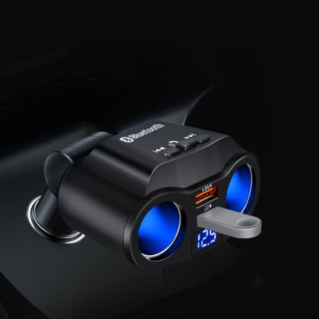 Multiplicator bricheta auto, modulator FM, Bluetooth, Handsfree, 2 x USB, 4.8A - Negru [2]