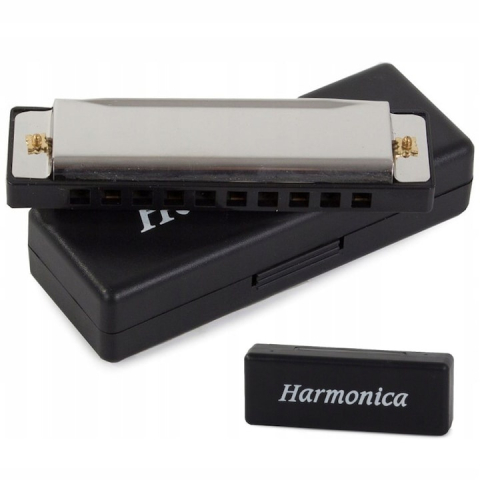Muzicuta neagra argintie 10 x 2.8 x 2 cm, diatonica cu 10 gauri, acordaj Do, cu cutie de protectie, instrument muzical pentru copii si adulti [9]