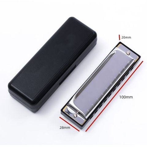 Muzicuta neagra argintie 10 x 2.8 x 2 cm, diatonica cu 10 gauri, acordaj Do, cu cutie de protectie, instrument muzical pentru copii si adulti [4]