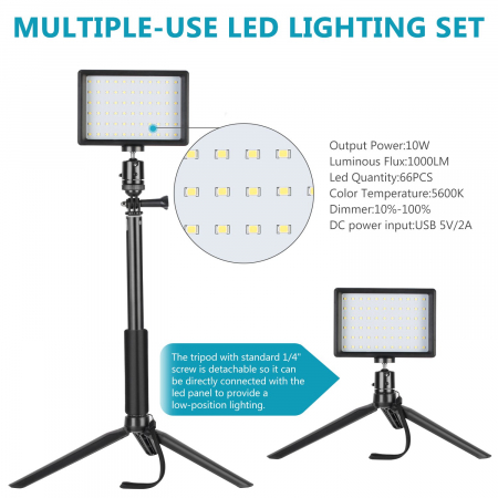 Kit 3 mini panouri LED Neewer, lumina ajustabila din filtre, cap bila 360 grade inclus, trepiezi-stativi reglabili 116 cm, 12 filtre de culoare multicolore [2]
