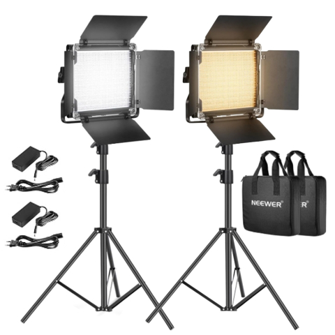 Neewer 660, Panou de lumina LED, set de studio cu 2 trepiede, doua culori CRI9+, Geanta de transport si Acumulator DC, Pentru filmari si fotografie