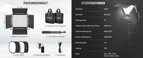Neewer 660, panou de lumina LED, set studio cu 1 trepied, doua culori, CRI 97+, geanta transport si acumulator DC [3]