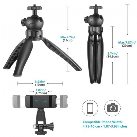 Mini trepiezi - NMini trepied,filet universal 1/4 cu suport de telefon - Neewer