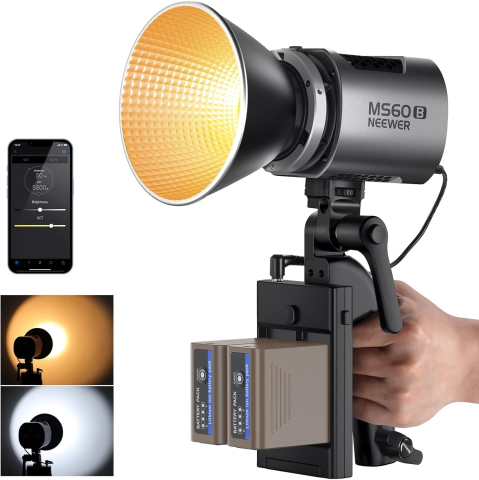 Panouri Led - Neewer MS60B 65w Lampa LED, Baterie 2x 7800mAh NP-F970 cu fast charging, control prin aplicatie, temperatura 2700k-6500k, intensitate lumina 4000lux, CRI97+/TLCI98+ si 12 scene