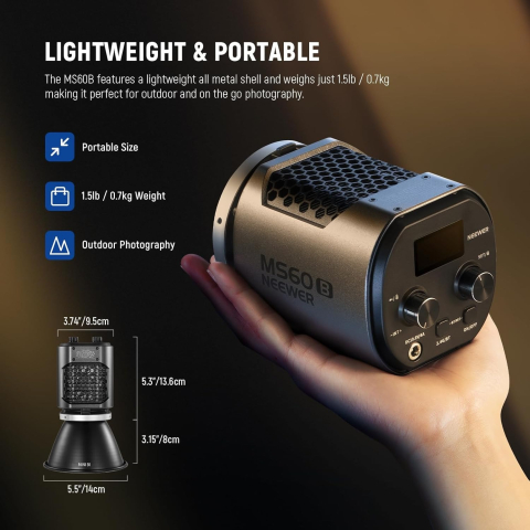 Neewer MS60B 65w Lampa LED, Baterie 2x 7800mAh NP-F970 cu fast charging, control prin aplicatie, temperatura 2700k-6500k, intensitate lumina 4000lux, CRI97+/TLCI98+ si 12 scene [8]