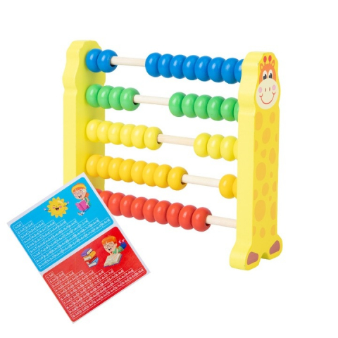 Jucării educative - Numaratoare din lemn pentru copii, 5 randuri, 50 bile colorate, foi de calcul, adunari si scaderi incluse, 15x15 cm