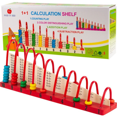Jucării educative - Numaratoare din lemn pentru copii, dubla, 10 coloane, 29x6,5x11,5cm - Multicolor