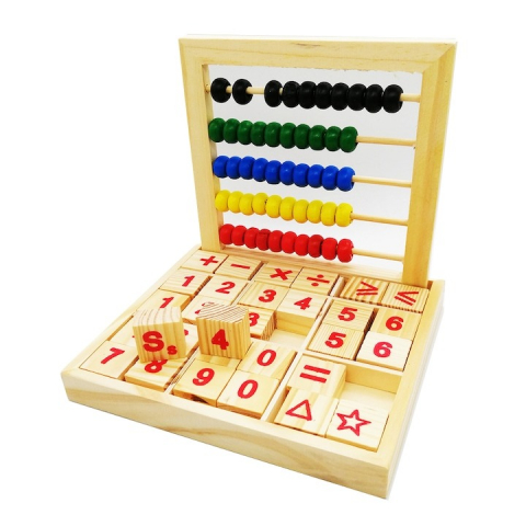 Jucării educative - Numaratoare din lemn si 30 piese aritmetice, cifre, adunare, scadere, multicolor