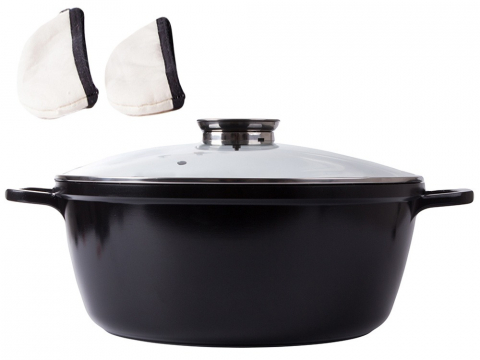 CASA & GRADINA - Oala cu aromatizator pentru gatit 13l, capac de sticla, manusi incluse 37x15 cm - Negru