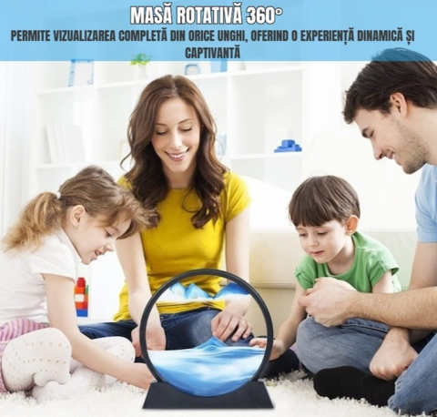 Obiect decorativ cu efect 3D din nisip, rotativ 360°, sticla si baza stabila, 18 x 19 cm, nisip albastru, pentru birou, living si decor modern [3]