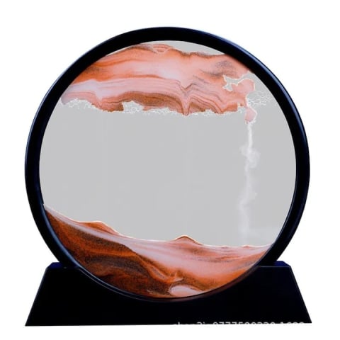 Alte obiecte cadou - Obiect decorativ cu efect 3D din nisip, rotativ 360°, sticla si baza stabila, 18 x 19 cm, nisip rosu, pentru birou, living si decor modern