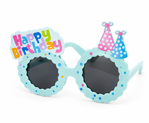 CASA & GRADINA - Ochelari aniversari albastri 13.5 x 8.5 cm, model Happy Birthday cu palarii festive