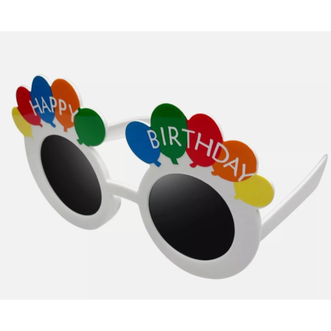 Ochelari aniversari albi 18.5 x 11.5 cm, model rotund Happy Birthday cu decor multicolor [2]