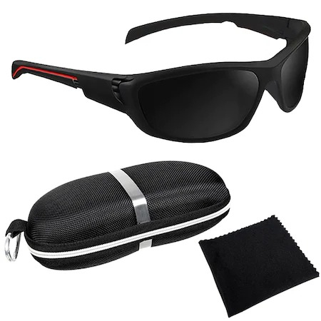Ciclism - Ochelari de soare unisex, polarizati, cu filtru UV, husa depozitare inclusa - Negru