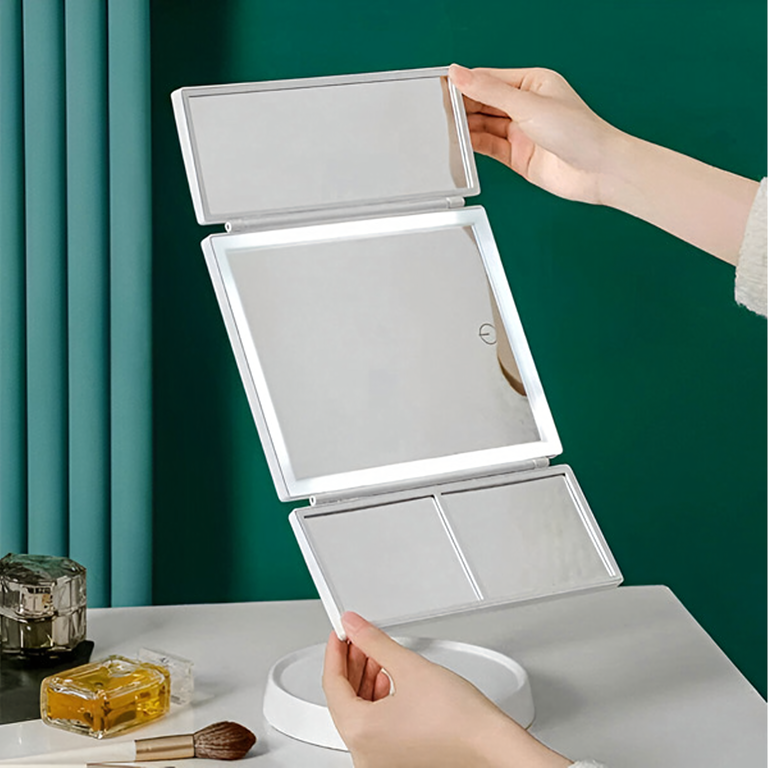 Oglinda cosmetica alba 35 x 22 cm pliabila cu iluminare LED, marire 2x si 3x [5]