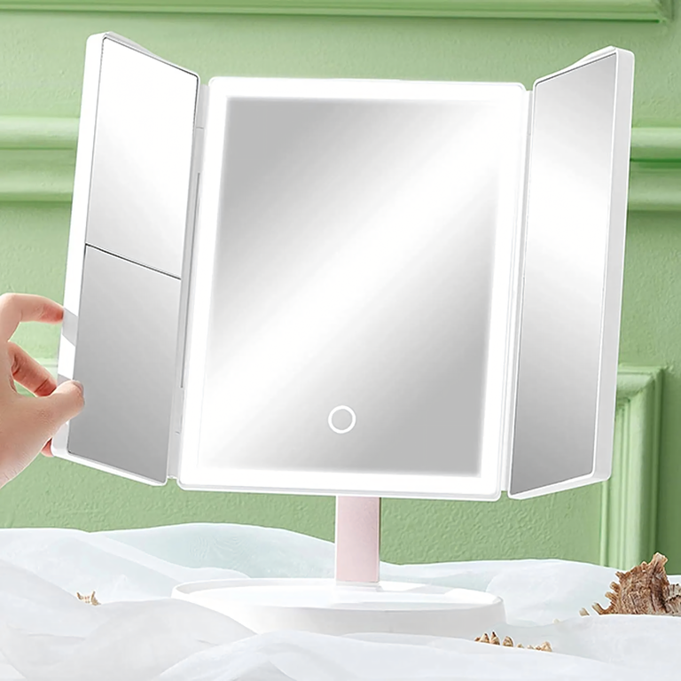 Oglinda cosmetica alba 35 x 22 cm pliabila cu iluminare LED, marire 2x si 3x [6]