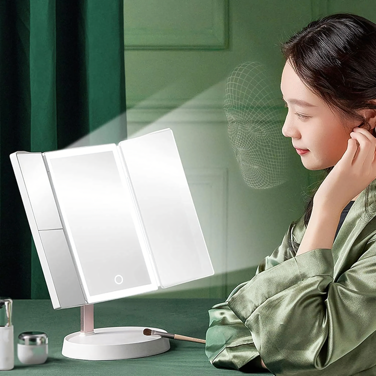 Oglinda cosmetica alba 35 x 22 cm pliabila cu iluminare LED, marire 2x si 3x [1]