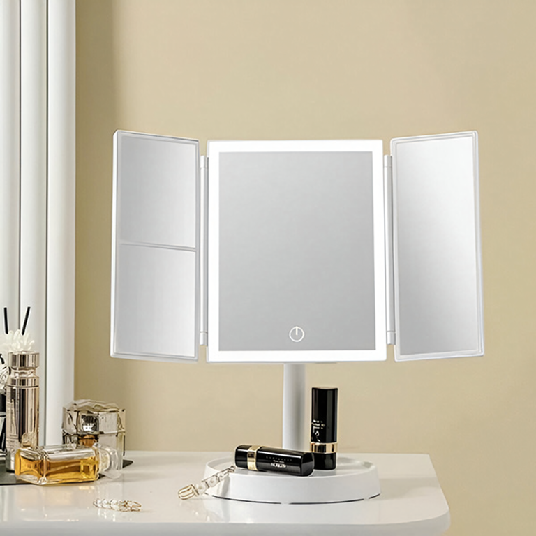Oglinda cosmetica alba 35 x 22 cm pliabila cu iluminare LED, marire 2x si 3x [7]